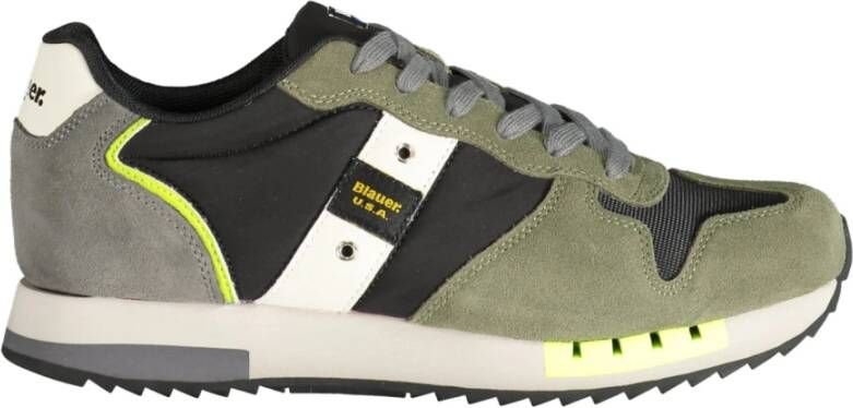 Blauer Groene Herensportschoenen Veters Contrastdetails Print Logo Green Heren