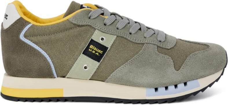 Blauer Heren Sneakers van Leer en Stof met Vetersluiting Grijs Heren