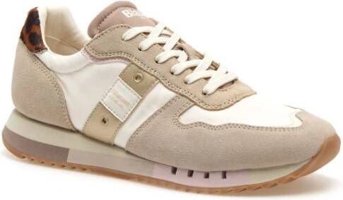 Blauer Luipaardprint Leren Sneakers Beige Dames