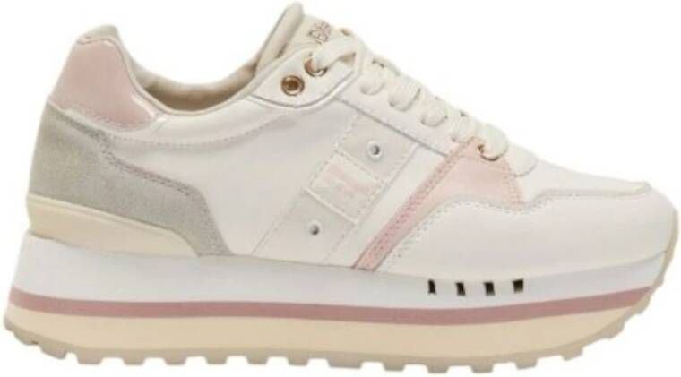 Blauer Roze Leren Sneaker met Grijze Suède White Dames