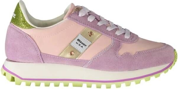 Blauer Roze Polyester Sneaker met Contrastdetails Pink Heren