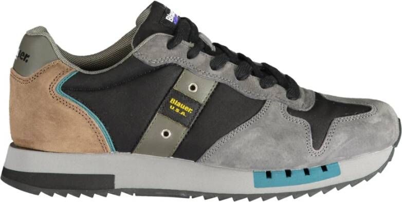 Blauer Grijze Polyester Sneaker met Contrastdetails Multicolor Heren