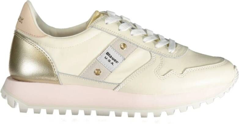 Blauer Sportieve Beige Vetersneakers met Contrastdetails Beige Dames