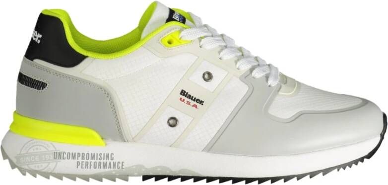 Blauer Sportieve witte vetersneakers met contrastdetails White Heren