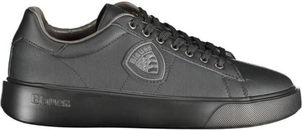 Blauer Sportieve Zwarte Polyester Sneaker met Contrastdetails Black Heren