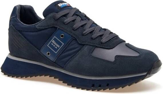 Blauer Tokyo Leren en Stoffen Sneakers Marineblauw Blue Heren