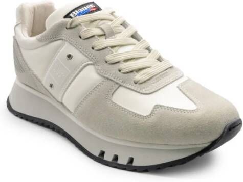 Blauer Witte Suède Nylon Leren Sneaker White Heren