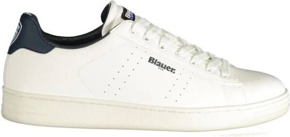 Blauer Witte Polyester Sneaker met Sportieve Details White Heren