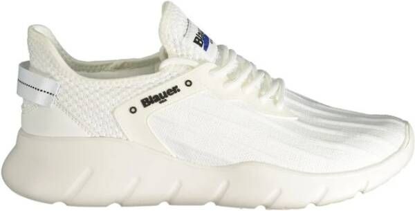 Blauer Witte Polyester Sneaker met Sportieve Details White Heren