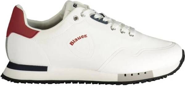 Blauer Witte Polyester Sneaker met Sportieve Details White Heren