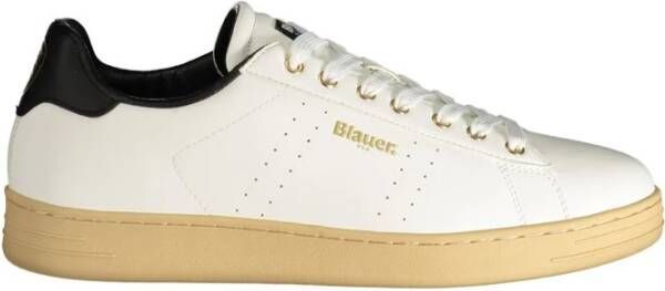 Blauer Witte Polyester Sneaker met Sportieve Details White Heren