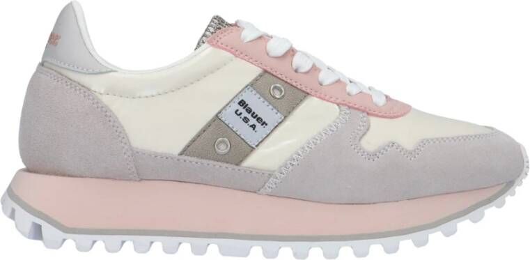 Blauer Witte Su?de Nylon Sneakers Model: Sneaker Wit Dames