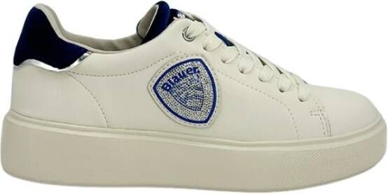 Blauer Witte Venus Sneakers met Blauwe Hiel Beige Dames