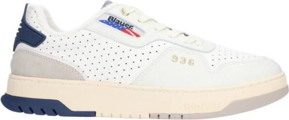 Blauer Witte Navy Leren Sneakers voor Mannen White Heren