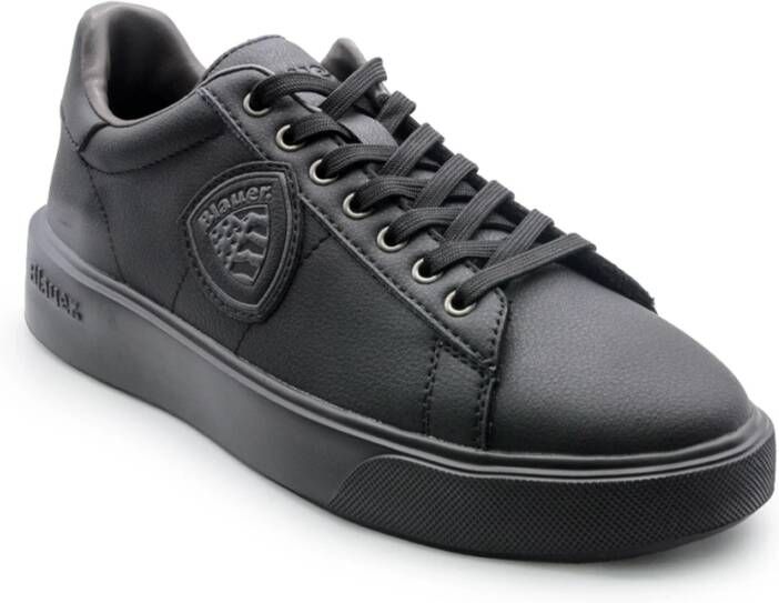 Blauer Sportieve Zwarte Polyester Sneaker met Contrastdetails Black Heren