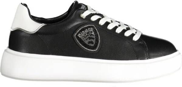 Blauer Zwarte Polyester Sneaker met Contrastdetails Black Heren