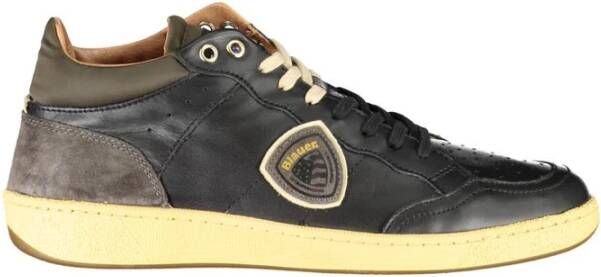 Blauer Zwarte Vetersneakers met Contrastdetails Black Heren