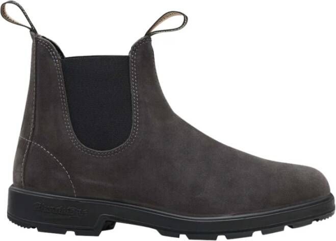 Blundstone Grijze Suède Logo Laarzen Rubberen Zool Brown