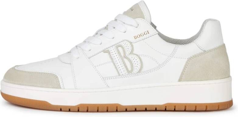 Boggi Milano Leren Sneakers met Macro Logo White Heren