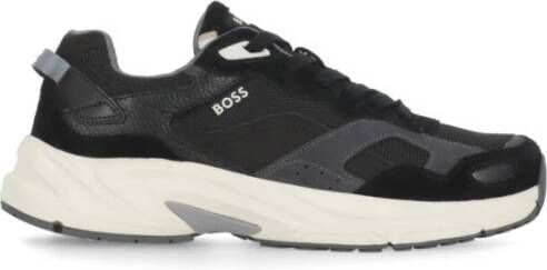 Boss Black Zwarte Leren Sneakers Ronde Neus Logo Black Heren