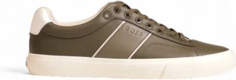 Boss Groene Leren Sneakers met Rubberen Zool Green Heren