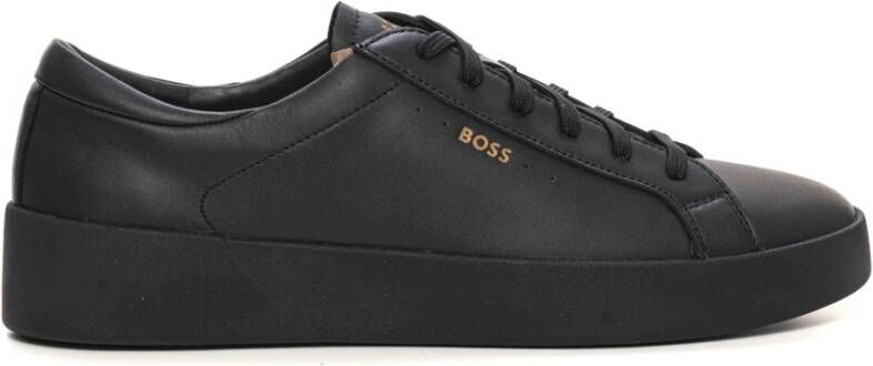 Boss Leren sneakers met veters Black Heren