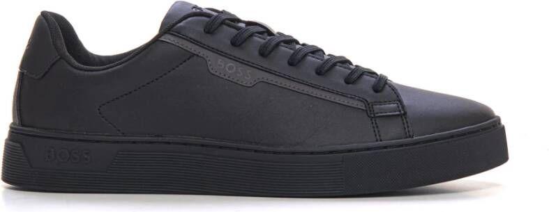 Boss Leren sneakers met veters contrastdetail Black Heren