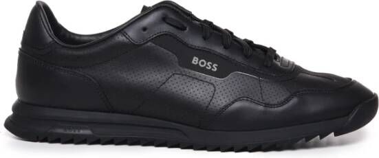 Boss Zwarte Leren Lage Sneakers Black Heren