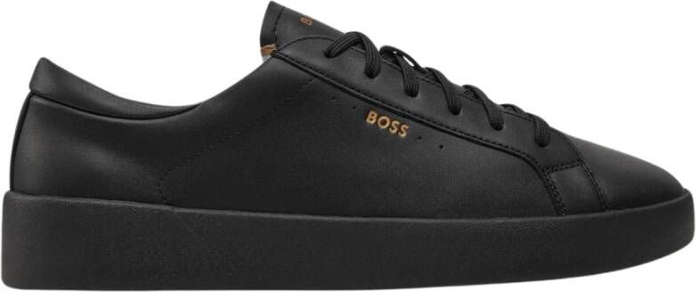 Boss Zwarte Leren Sneakers met Zijlogo Black Heren