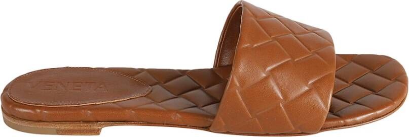 Bottega Veneta Cognac Sandalen Intreccio Patroon Gewatteerd Ontwerp Brown Dames