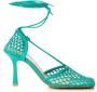 Bottega Veneta Groene Katoenen Leren Dames Sandaal Green Dames - Thumbnail 1