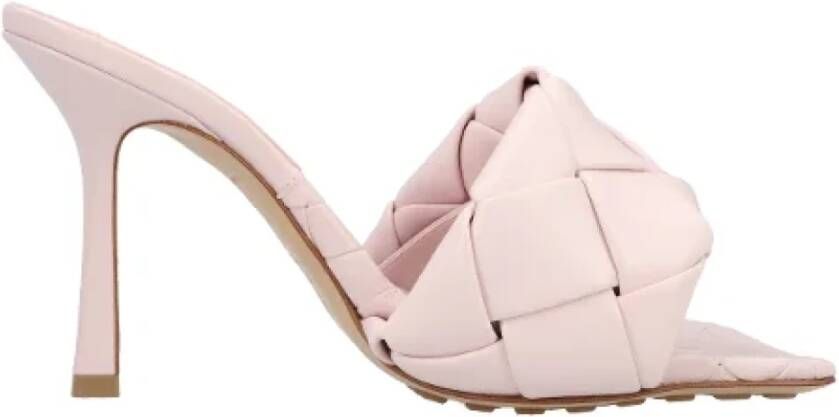 Bottega Veneta Lichtroze Leren Hak Sandaal Mule met Intreccio Pink Dames