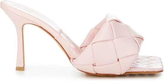 Bottega Veneta Lichtroze Leren Hak Sandaal Mule met Intreccio Pink Dames