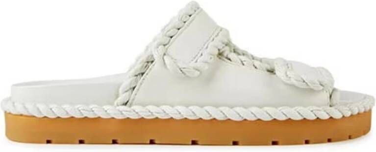 Bottega Veneta Platte Muilezel Sandalen met Klittenbandsluiting White Dames