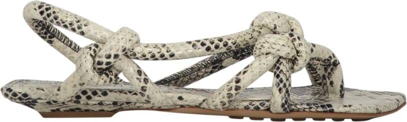 Bottega Veneta Slangenprint Leren Teenslippers Gray Dames