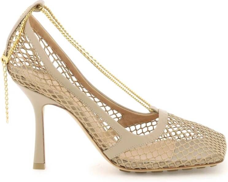 Bottega Veneta Stretch Mesh Pumps met leren afwerking Beige Dames