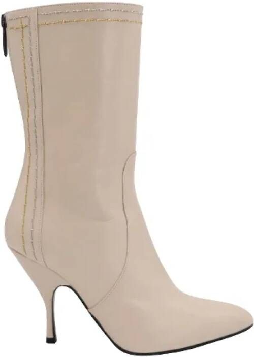 Bottega Veneta Vintage Beige Leren Mid Calf Laarzen Beige Dames