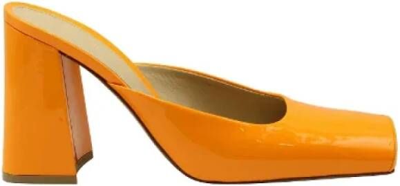 Bottega Veneta Vintage Tweedehands Oranje Leren Square Toe Block Heel Mules Orange Dames