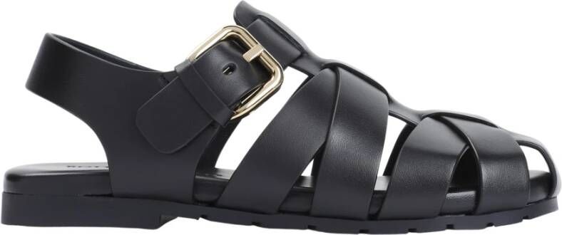 Bottega Veneta Zwarte Leren Kooi Sandalen Black Dames