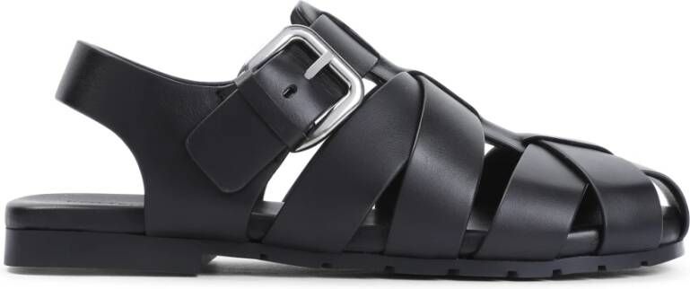 Bottega Veneta Zwarte Leren Kooi Sandalen Black Heren