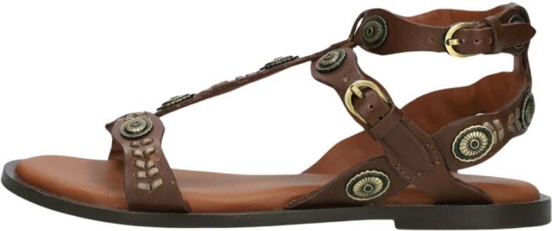 Bronx Bruine Leren Sandalen met Gouden Details Brown Dames