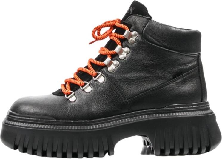 Bronx Stijlvolle Leren Veterschoenen Black Dames