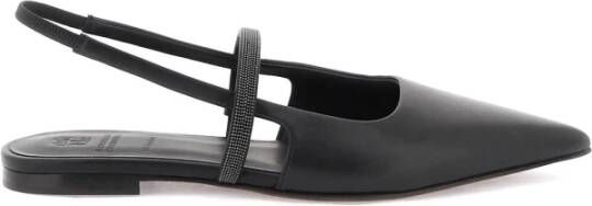 BRUNELLO CUCINELLI Leren Slingback Ballet Flats met Precieuze Band Black Dames