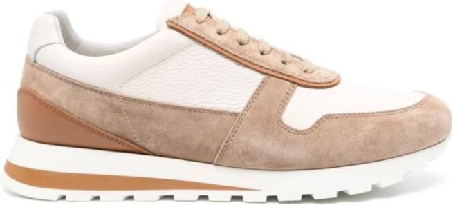 BRUNELLO CUCINELLI Beige platte schoenen met suède panelen Beige Heren