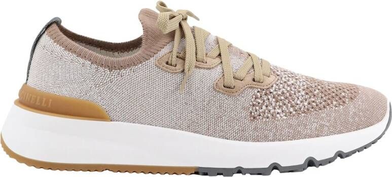 BRUNELLO CUCINELLI Beige Sneakers Veters Rubberen Zool Multicolor Heren