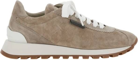 BRUNELLO CUCINELLI Beige Suède Lage Top Sneakers Vrouw Beige Dames