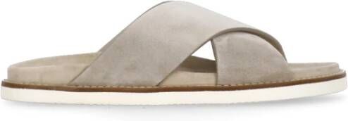 BRUNELLO CUCINELLI Beige Suède Leren Heren Slippers Gray Heren