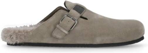 BRUNELLO CUCINELLI Beige Suède Leren Platte Schoenen Gray Dames