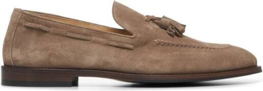 BRUNELLO CUCINELLI Beige Suède Platte Schoenen met Kwast Brown Heren