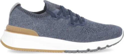 BRUNELLO CUCINELLI Blauwe Gebreide Chine Sneakers Blue Heren